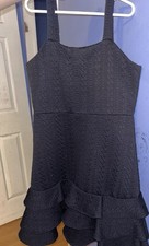 Black Chevron Ruffle Mini Dress Square Neck Strappy Sleeves Fit & Flare