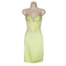 House Of CB Nathalia Pistachio Satin Corset Midi Dress Light Green Size Small
