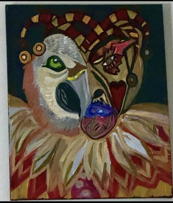 CK Original Signed Bird Jester Mask Painting Canvas 2025