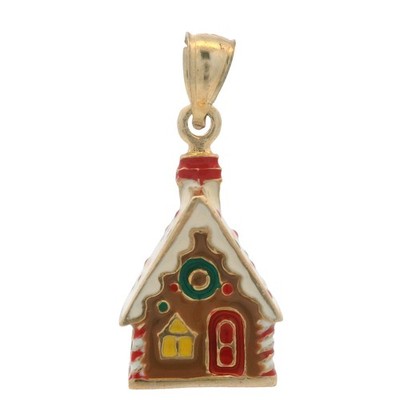 Colorful Enamel Gingerbread House Holiday Charm Pendant 14kt Yellow Gold