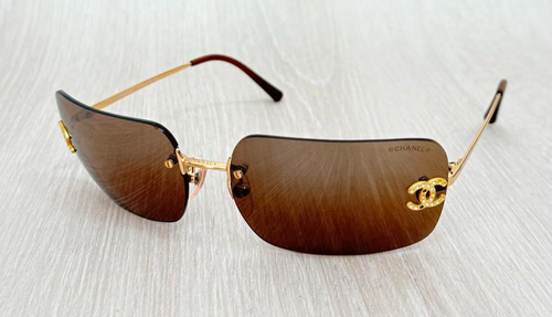 Chanel Rimless Sunglasses 4017-D c.125 59 Brown W/Case CC Logo