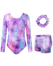 Leotards for Girls Gymnastics, Long Sleeve Sparkly Dance Biketards with Short...
