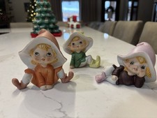 Homco Porcelain  Pixie Elf Elves Set of 3 Figurines 1970’s Vintage