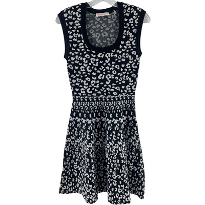 Rebecca Taylor Women’s XS Black White Leopard Fit Flare Sweater Dress  Viscose