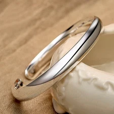 Women's Fashion Silver Minimalist Wide Polished Open Cuff Bracelet Bangle