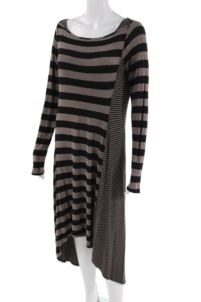 Vestido Camisa Ella Moss Para Mujer Manga Larga Cuello Redondo Rayas Marrón Negro Grande Foto 2 de 4