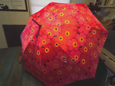 MARIMEKKO UNIKKO Large Stick Umbrella Curved - Red Floral Pattern Design