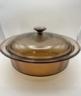 Vintage Pyrex Visions Amber Glass Casserole Dish w/ Lid – Ribbed – 10” 2.5QT