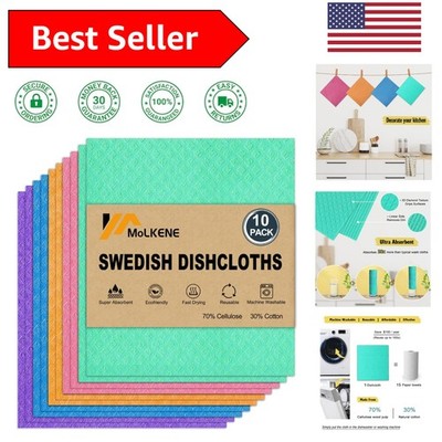 Super Absorbent & Reusable - 10 Pack Swedish Dish Cloths for Eco-Friendly Homes