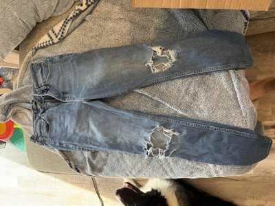Hollister Blue Denim Jeans Distressed Super Skinny Medium Wash Button Zip