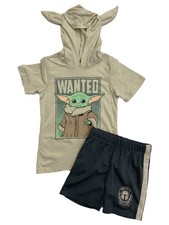 Disney Star Wars Boys Tan Baby Yoda Outfit Tee Shirt  Shorts Set 4