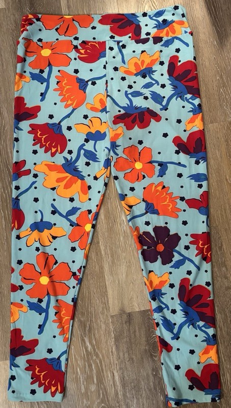 LuLaRoe Women's Leggings TC2 Turquoise Blue Floral Orange Flowers Yoga Pants