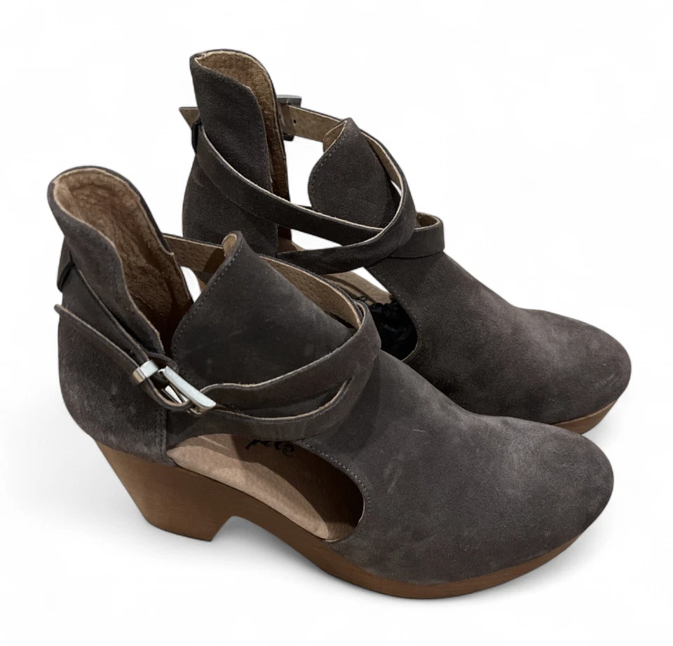 Zuecos de cedro FREE PEOPLE TACONES GRUESOS DE MADERA gamuza topo PLATAFORMA BOHO hebilla 38/8 Foto 2 de 4