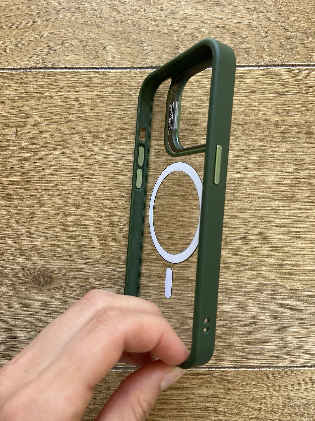 iPhone 14 Pro Transparent PhoneCase With Green Rim, Magnetic Ring & Camera Guard image 6
