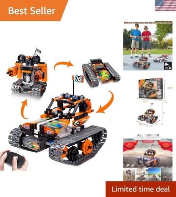 STEM Remote Control Building Kit - 392pcs 3-in-1 Rechargeable Car, Robot & Tank