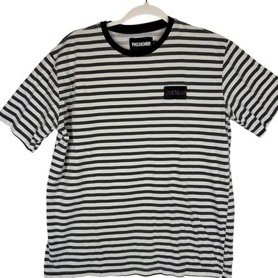 Pasdemer Striped Short Sleeve Casual T Shirt Mens Size M White & Black Tee Top