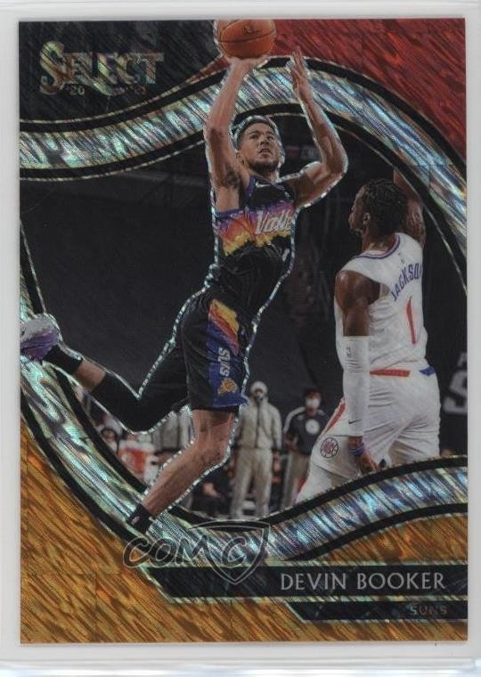 2020-21 Panini Select Courtside Red White Orange Shimmer Prizm Devin Booker 0q3