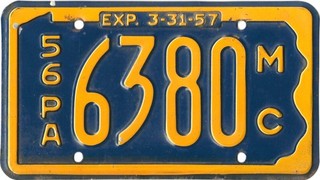 Rare Vintage 1956 Pennsylvania License Plate Motorcycle #6380