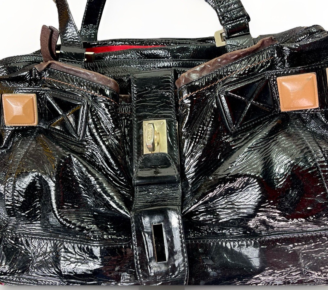 Chloé Audra Tote Black Patent Leather Gold Hardware Shoulder Bag image 10