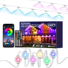100 Ft Permanent Outdoor Lights RGB LED Eaves Lights With App Remote Control ...