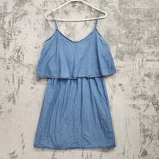 Old Navy Dress Womens M Blue Chambray Casual Overlay Ruffle Sundress Cotton