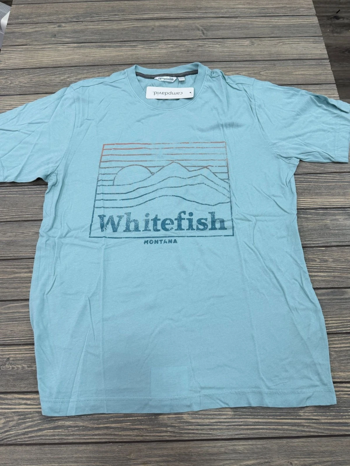 Camp David Mens Large Whitefish Montana Graphic T-Shirt Blue 100% Cotton