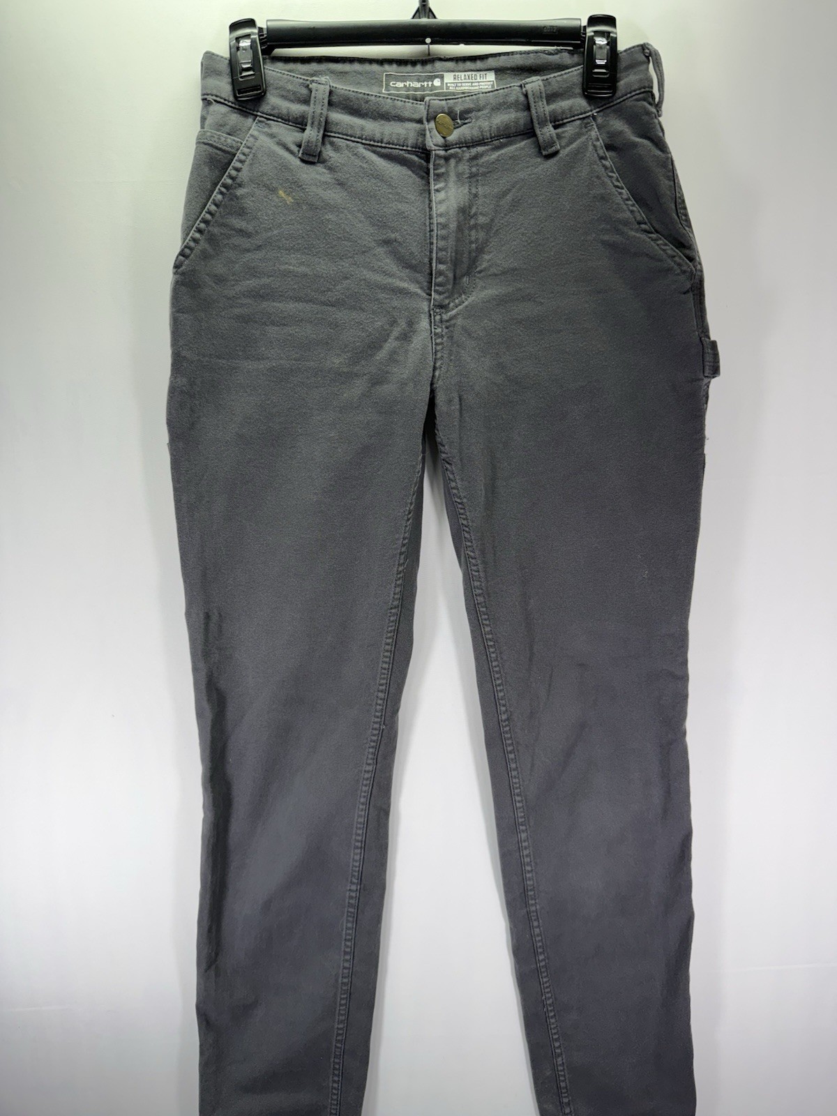 Carhartt Women's Work Pants 0 Gray Loose Fit Rugged Flex Canvas Used