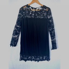 Lush Black Lace Crochet Long Sleeve Mini Dress Women's Size M Little Black Dress