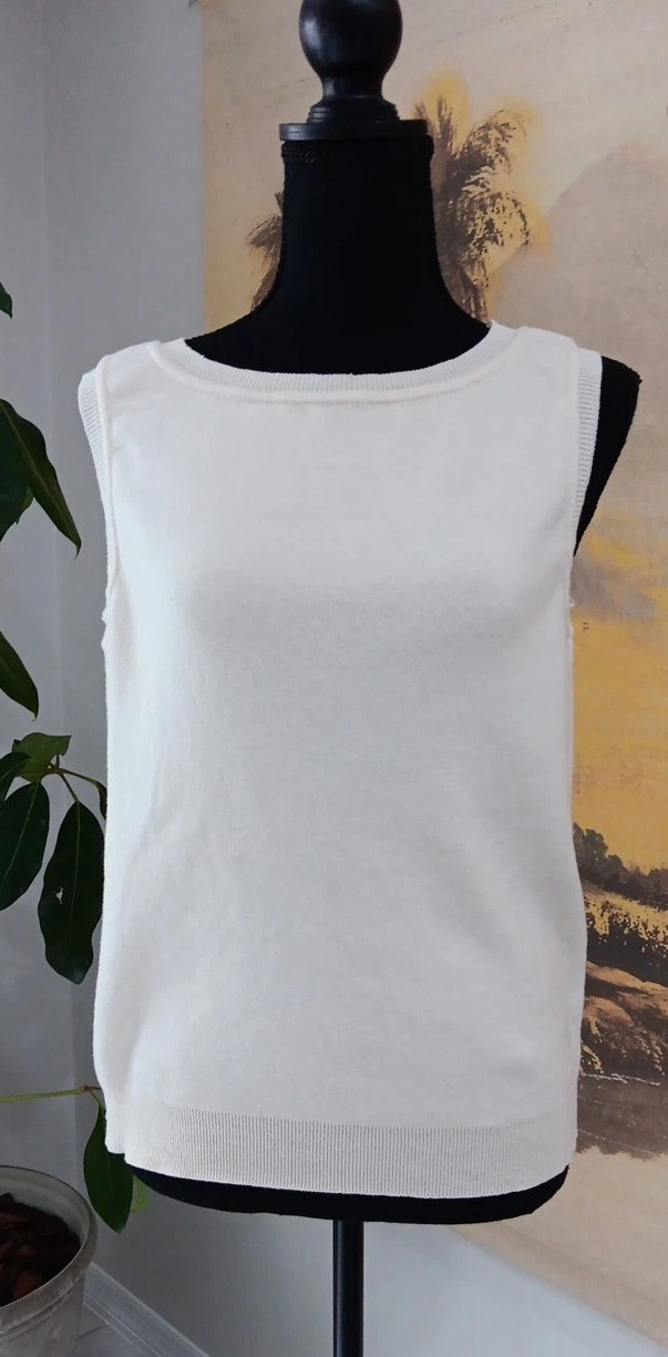 Vintage Courtney Rhodes Sleeveless Sweater, Ivory, Size Large, 100% Cotton, USA