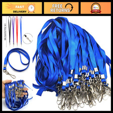 Bulk Flat Lanyards for ID Badges - 50 Pack with Badge Clip Swivel Hook - Blue