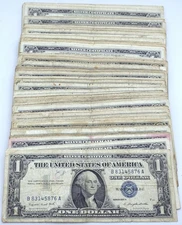 1957 Circulated $1 Silver Certificate One Dollar Note - Blue Seal