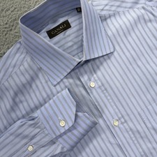 Canali Dress Shirt Mens 42 16.5 Blue Woven Made in Italy Long Sleeve Button Down