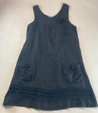 ZEN Italy Fashion Black Shift Dress Women's Size Small w/Waist Tie & Patch Pckts