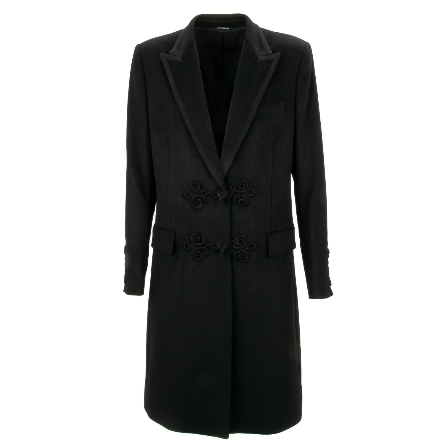 DOLCE & GABBANA RUNWAY Royal Baroque Cashmere Coat Robe Black 52 US 42 L