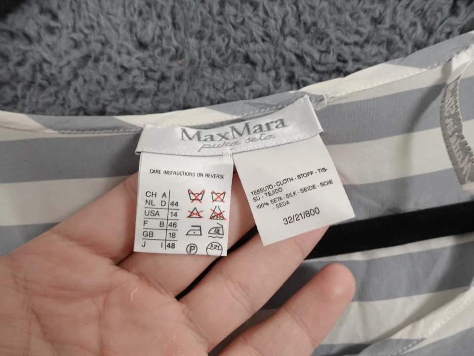 Top Maxmara Mujer 18 Gris Blanco Rayas 100% Seda Bretón Cuello Redondo Cuadrado Italia Foto 2 de 4