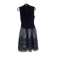 SL SLNY Fashions Womens Dress Sz 10 A-line Navy blue Floral Cocktail Sleeveless