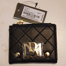 Badgley Mischka Black Quilted Logo Zip-Around Card Wallet, Women's