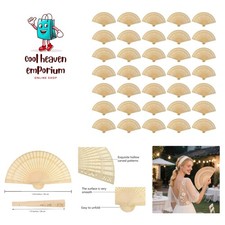 60 Pack Sandalwood Fans Wedding Favors, Hand Held Folding Fans Wooden Openwor...