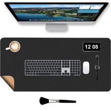 Desk Pad with Mini Keyboard Brush 31.5'' x 15.7'' Natural Cork  PU Leather W...