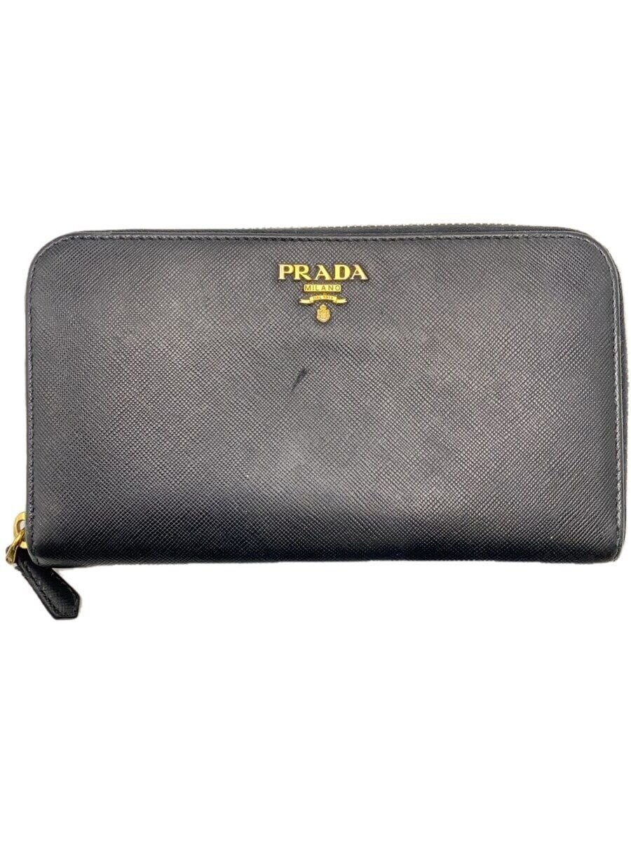 Prada Men's Black Leather Long Plain Wallet  