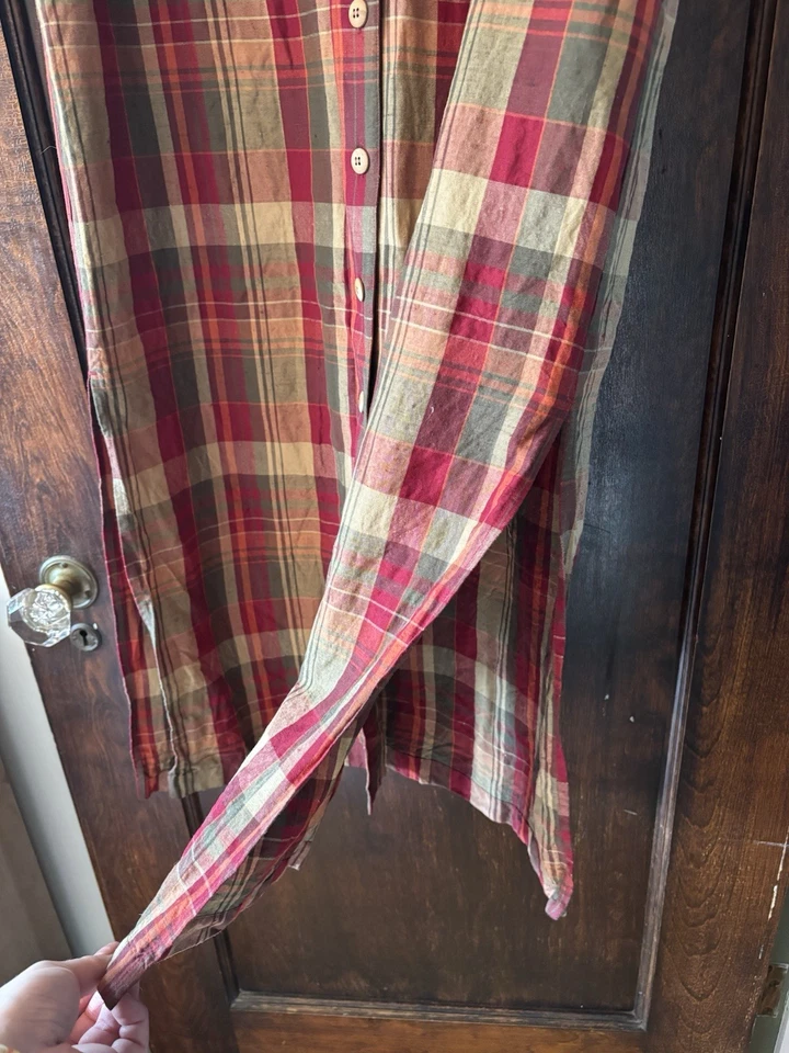 复古 90 年代 Jones 纽约丝绸亚麻格子迷笛衬衫连衣裙 12 秋季 Lagenlook — 第 3/4 张图片