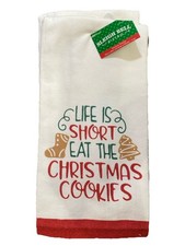 Juego de 2 toallas de cocina de té de Navidad 26x16 Life Is Short COMER GALLETAS