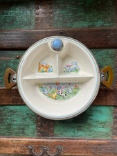 Baby Plate With Warmer 1944 Boy With Animals Cat Dog Bunny Antique Bartsch Co