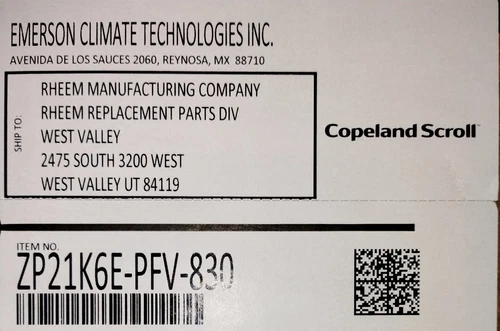 Copeland 21,000 Btu Scroll Compressor - ZP21K6E-PFV-830