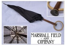     VINTAGE MARSHALL FIELD CHICAGO SILK PARASOL UMBRELLA BAKELITE  WOOD HANDLE