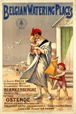  BELGIAN WATERING PLACES MOTHER AND CHILDREN AT THE BEACH VINTAGE POSTER REPRO