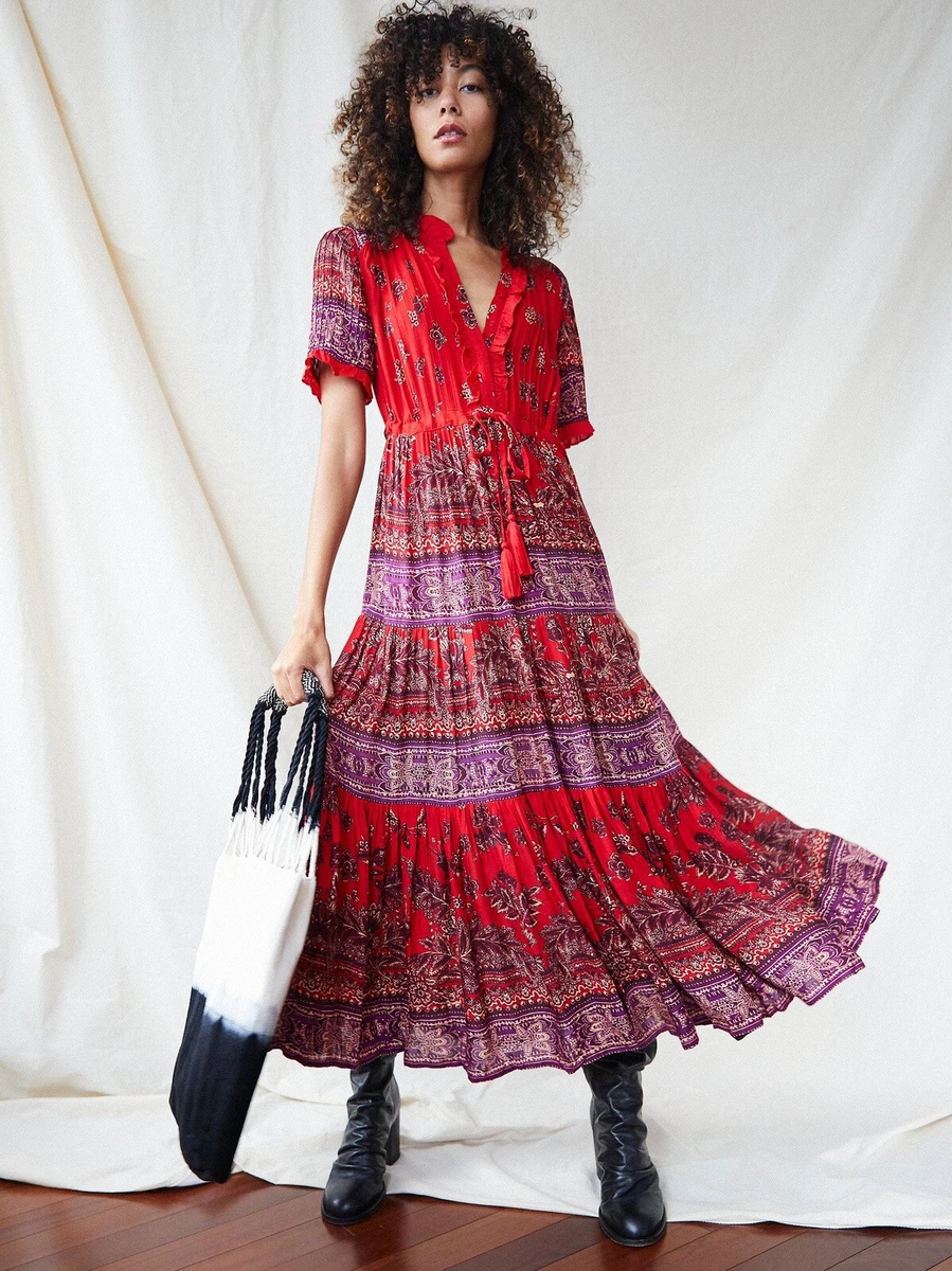 NWT FREE PEOPLE Sz XL RARE FEELINGS MAXI DRESS RED COMBO | eBay