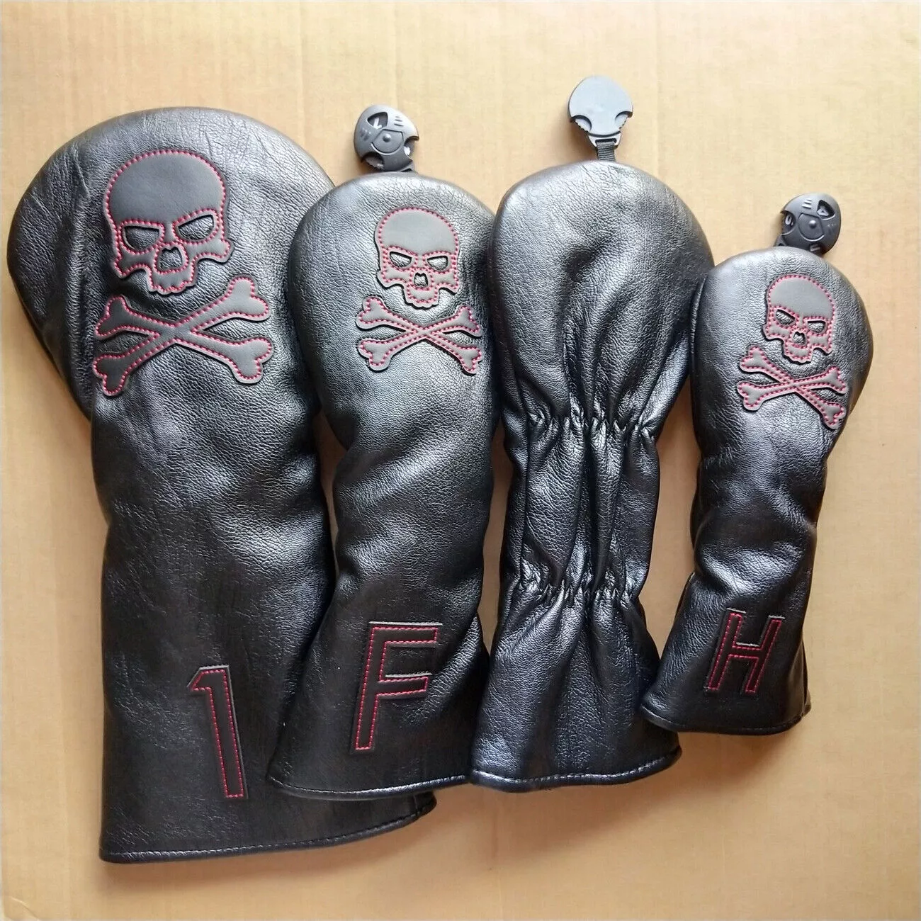 Golf Head Cover Red Stitch Skull 135UT Driver Fairway Wood Set Club Outdoor Gift Golf Head Cover Red Stitch Skull 135UT Driver Fairway Wood Set Club Outdoor Gift