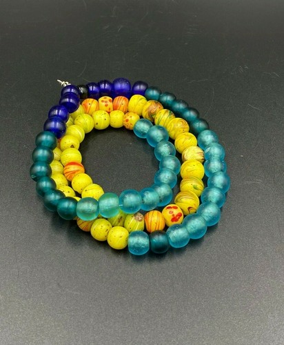Old Antique Vintage Himalayan Trade Glass Beads Necklace Mala From 18 Century - Picture 5 of 12