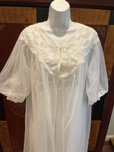 Vintage 1960s Sears Nylon Women’s Nightgown And Robe Peignoir Set White Size 34 - Picture 19 of 24
